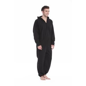 Xmas Coming Black Fleece One-Piece Sleepwear Pajama Outfit Men's Size Small